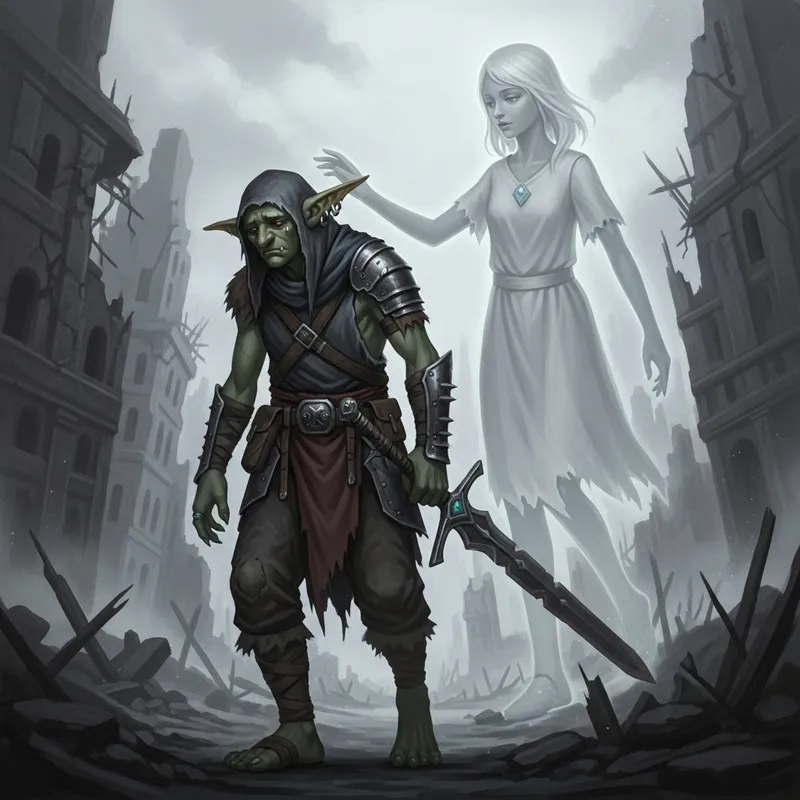 Despairing Goblin Shaman & Gentle Ghost in Devastated City Despairing Goblin Shaman & Gentle Ghost in Devastated City
