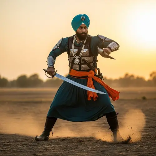 Valiant Sikh Warrior in Traditional Attire - Epic Battle Scene