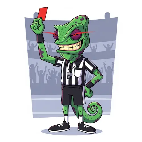 Cartoonish Evil Chameleon Referee in White Clothing