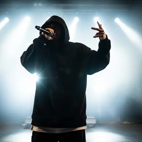 Caucasian Rapper in Hooded Sweatshirt