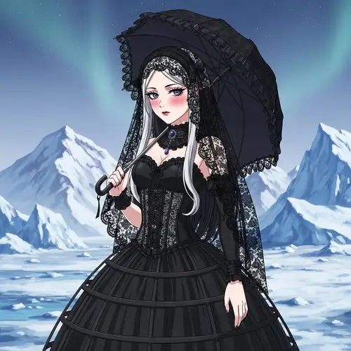 Gothic Anime Woman in Arctic Tundra | Dramatic Character Art
