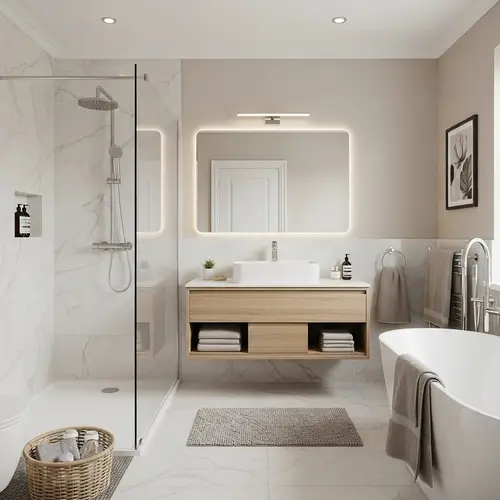 Luxurious Modern Bathroom Remodeling with Walk-in Shower and Floating Vanity