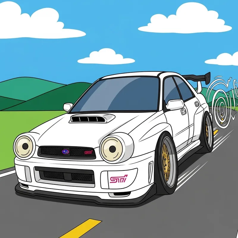 White Subaru WRX STI Cartoon Style
