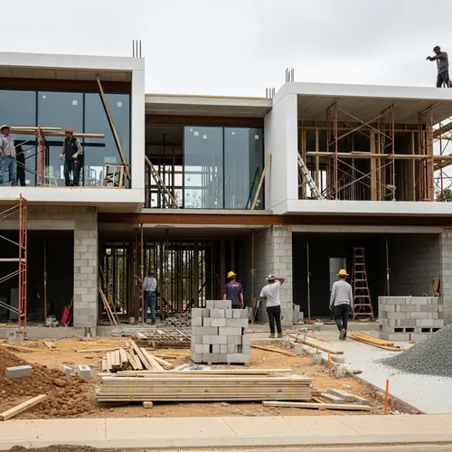 Modern Style House Construction: Framework, Workers, Materials