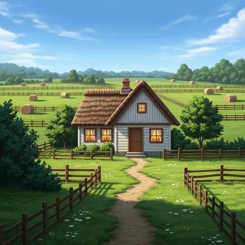 Peaceful Farmland Landscape with a Quaint House