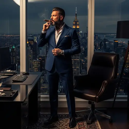 Italian Suit: Muscular Man in Opulent Penthouse, NYC Views