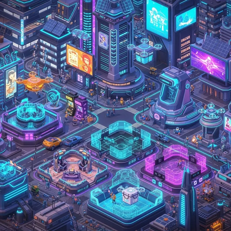 Vibrant Futuristic Cityscape with Technology & Game Design