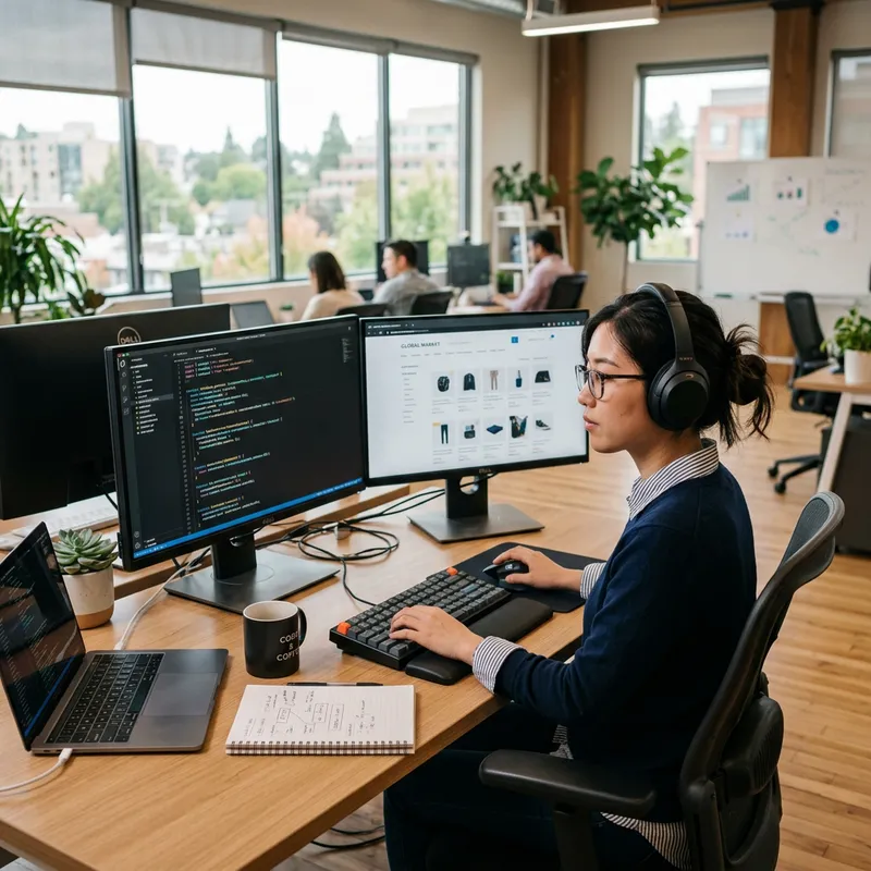 Expert E-Commerce Developer in a Modern Office