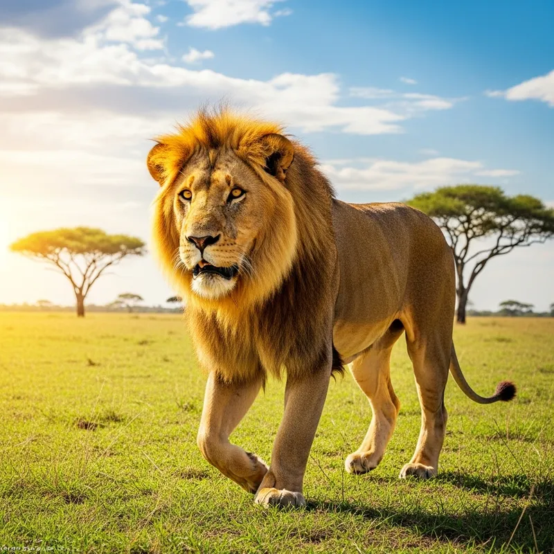 Majestic Lion Roaming the Sun-Drenched Savannah
