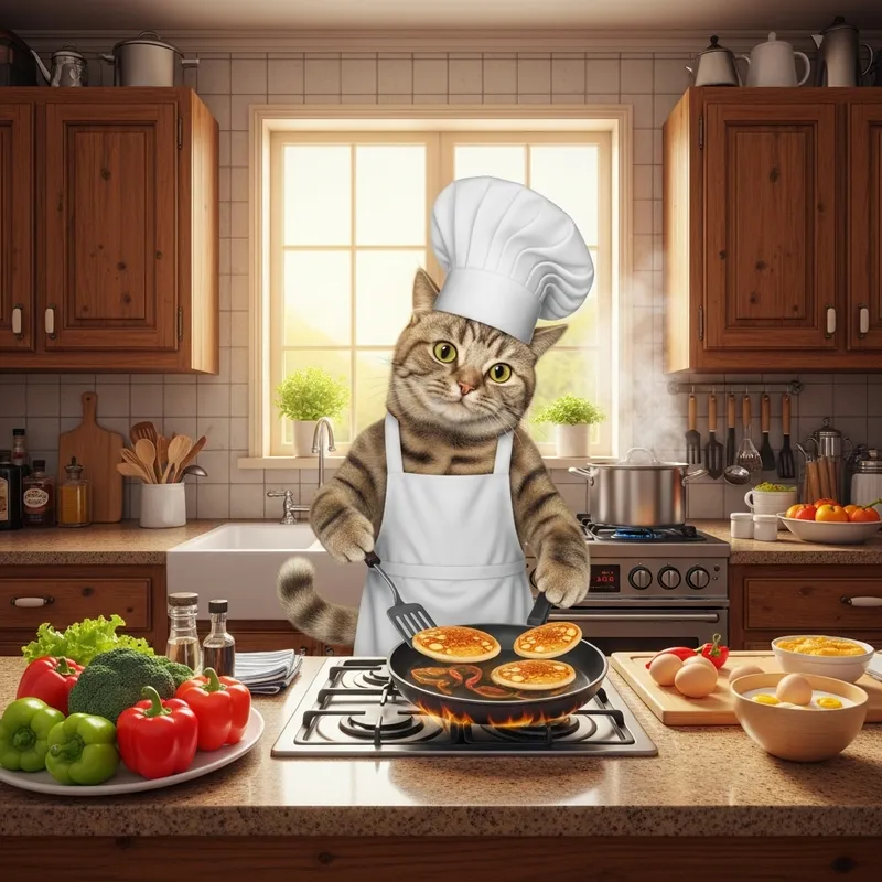 Happy Cat Cooking Delicious Meals