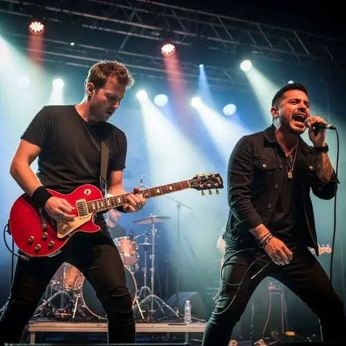 Caucasian and Hispanic Rock Band on Stage