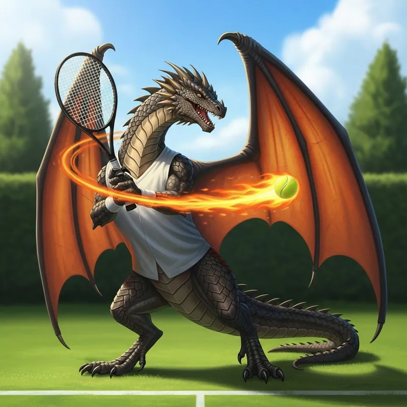 Dragon Playing Tennis: Power on the Court