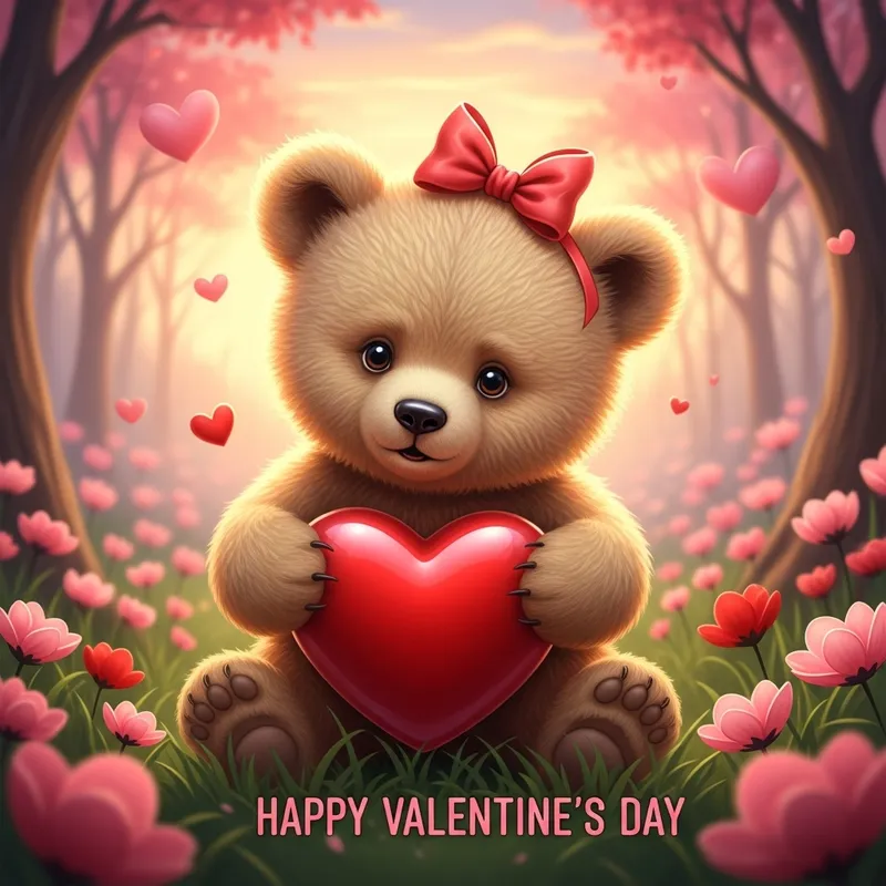 Cute Baby Bear Celebrating Valentine's Day