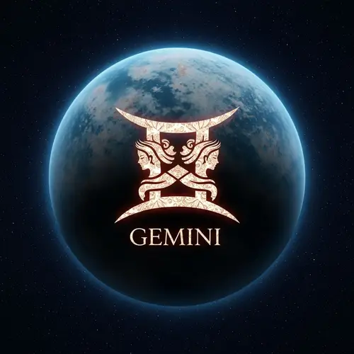 Gemini Zodiac Sign Illustration on Celestial Planet
