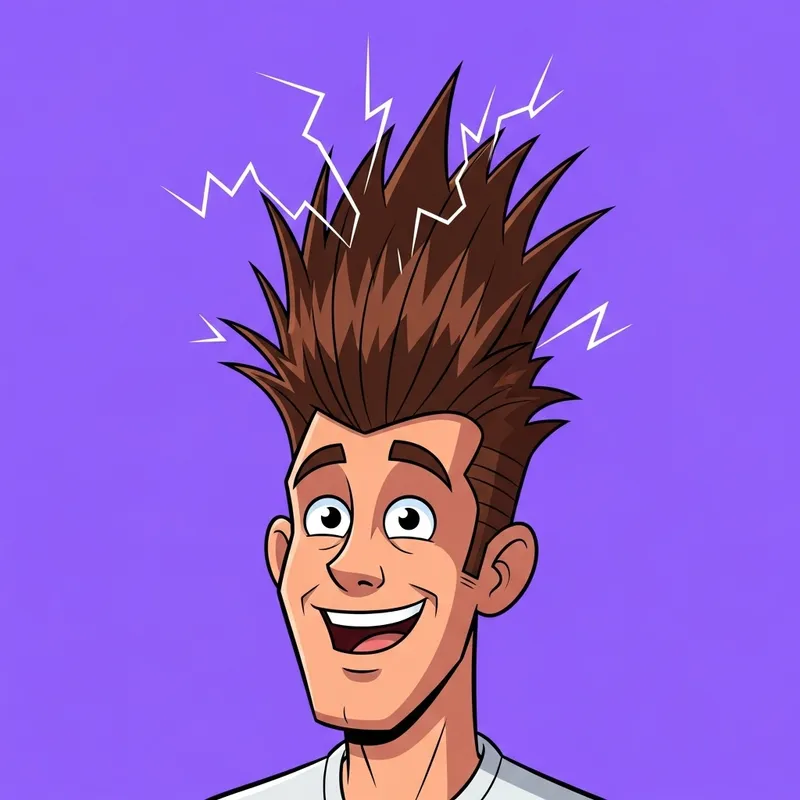Cute Guy with Electric Shock Bangs - Purple Background Cartoon