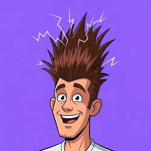Cheery Man with Uniquely Styled Brown Hair - Cartoon Design