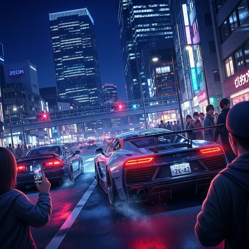 Intense Tokyo Night Race: Tuned Nissan GT-R Overtaking with Cityscape
