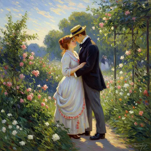 Romantic Moment in Beautiful Garden - Impressionist Art