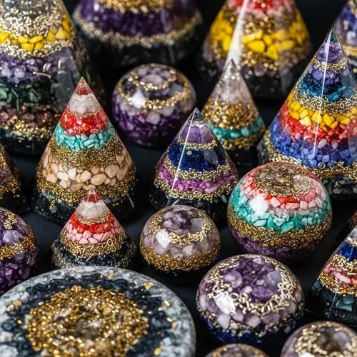 Diverse Orgonites: Colorful Crystals & Metals in Unique Shapes