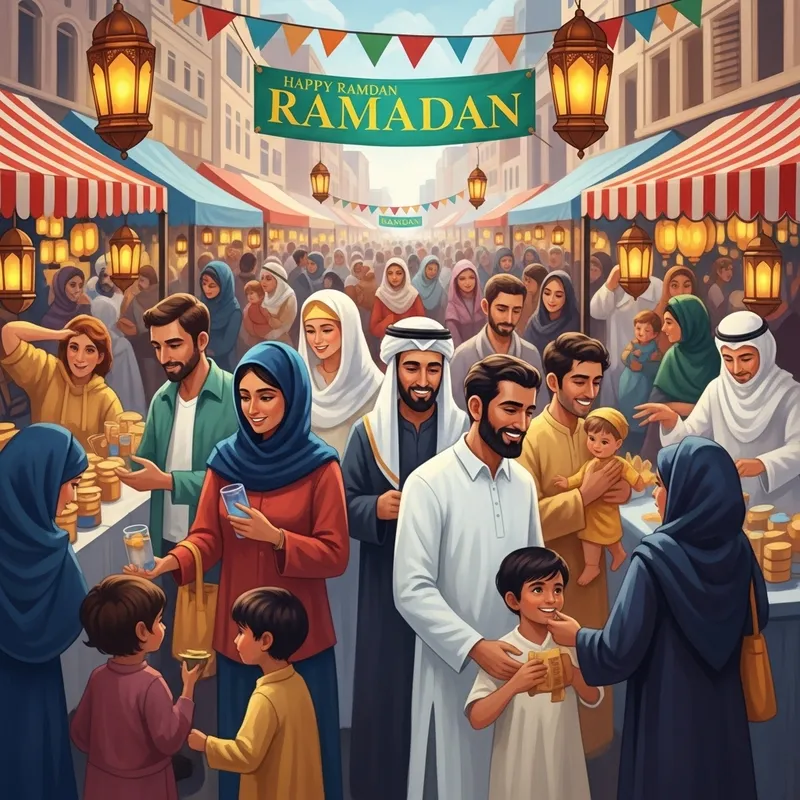 Vibrant Ramadan Market Celebration Painting Vibrant Ramadan Market Celebration Painting