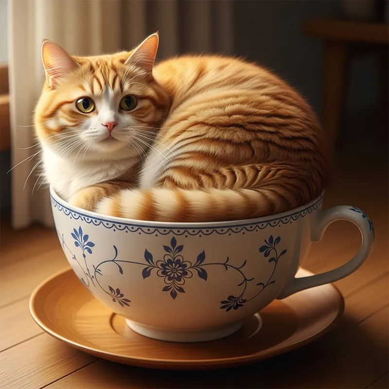 Big Fat Cat in Cup - Cozy Feline Image