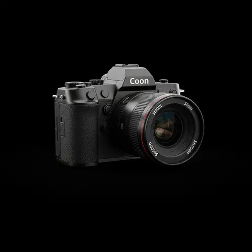 Professional Camera on Black Background