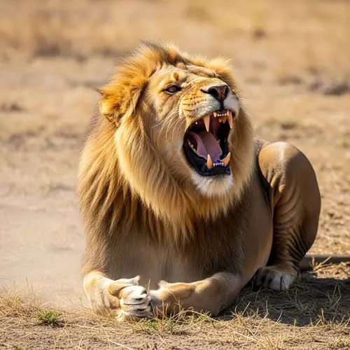 Majestic Male Lion Roaring in Savanna | Wildlife Photography