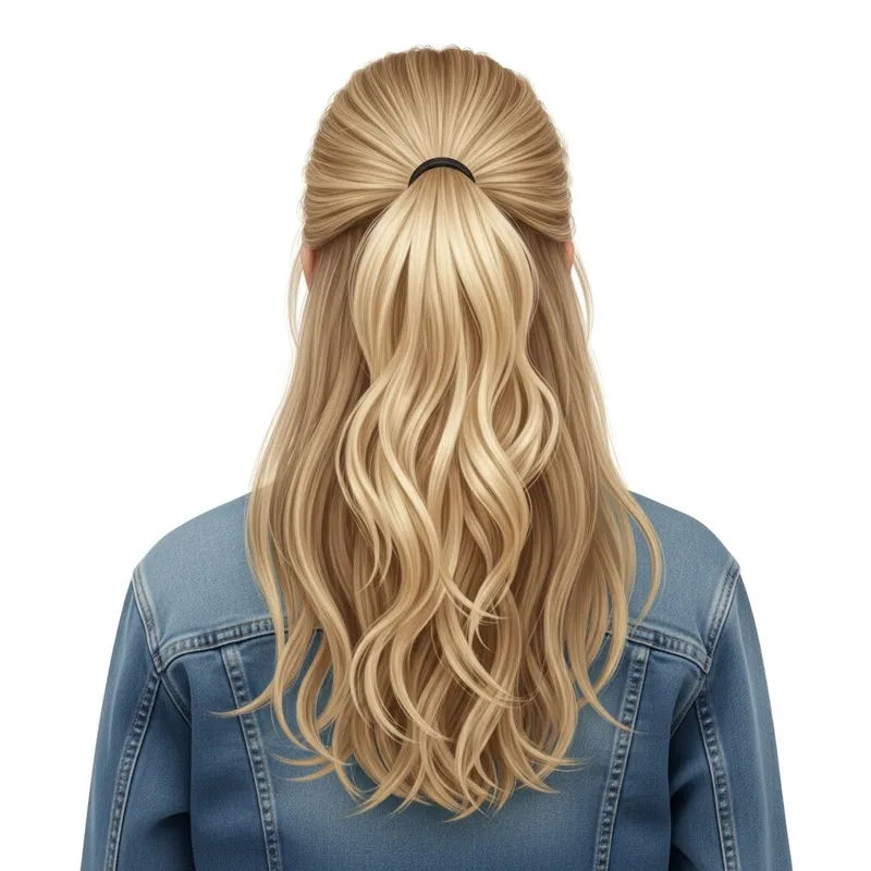 Long Wavy Blond Hair in Ponytail | Top-Down View - Realistic Photo