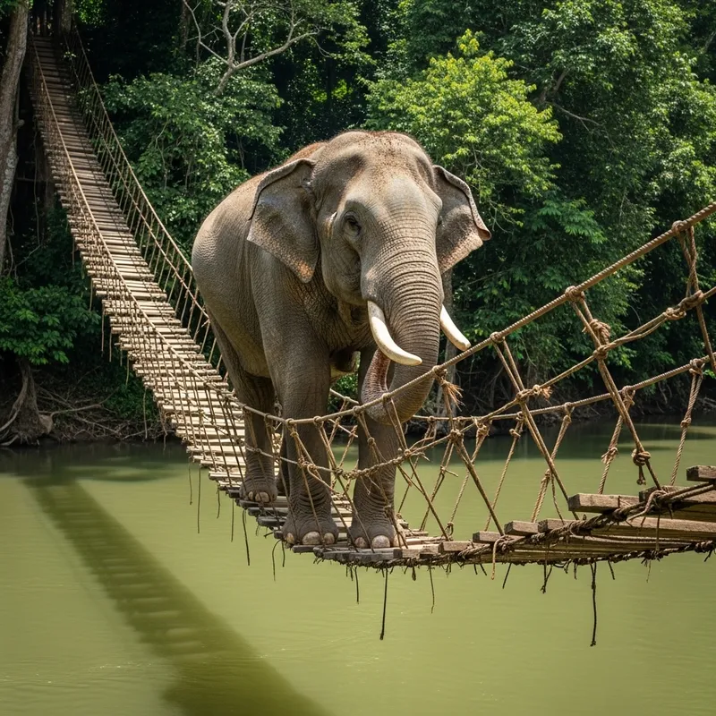 Exploring the Monkey Bridge with Elephant Companions