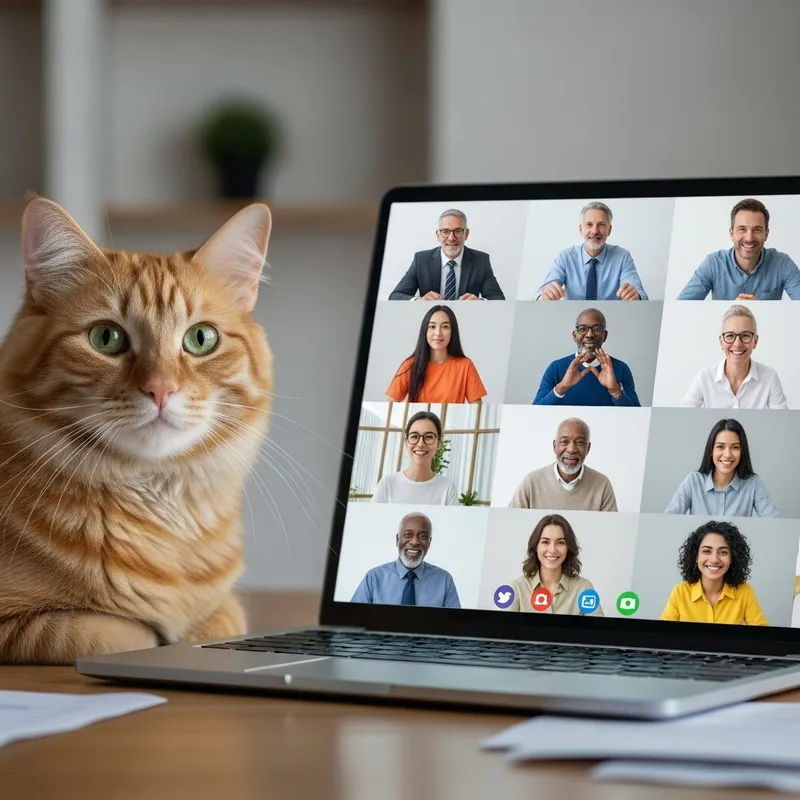 Zoom Meeting with Fluffy Orange Tabby Cat