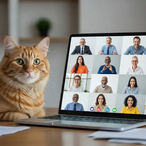 Fluffy Orange Tabby Cat in Online Meeting