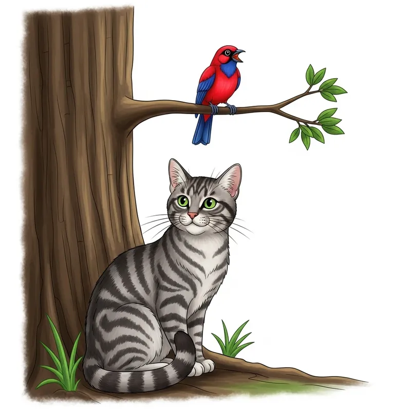 Harmonious Coexistence: Bird and Cat