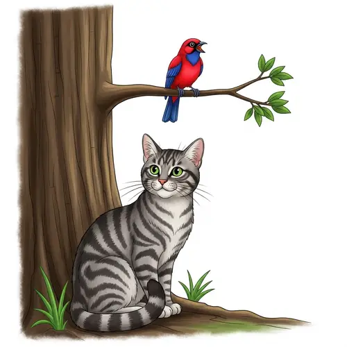 Enchanting Harmony of Nature: Cat & Bird in Peaceful Coexistence
