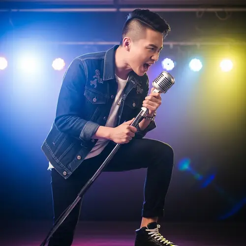 Trendy Asian Musician with Modern Fashion Style