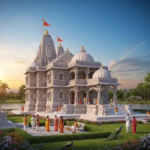Exquisite Ram Mandir: Traditional Hindu Temple on River Bank