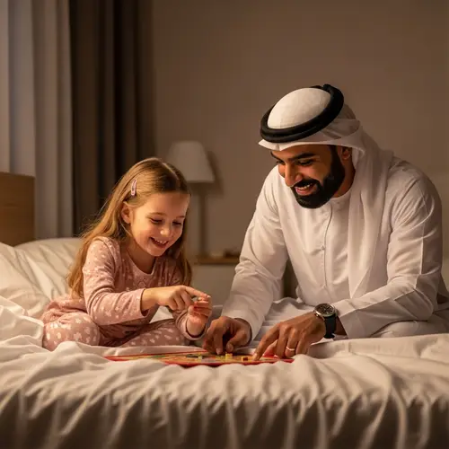 Young Caucasian Girl and Middle-Eastern Man Enjoying Joyous Activity on Bed