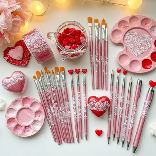 Elegant Valentine's Day Art Accessories - Brushes, Pens, Palettes