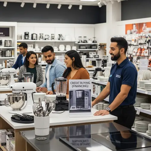 Diverse Kitchen Store Shopping Experience with Modern Appliances