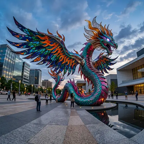 Vibrant Mythical Creature Sculpture | Fantasy-Inspired Artwork