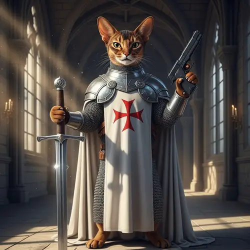 Templar Abyssinian Cat: Chain Armor & Sword-Gun Mastery