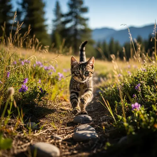 Playful Kitten Running in the Wilderness