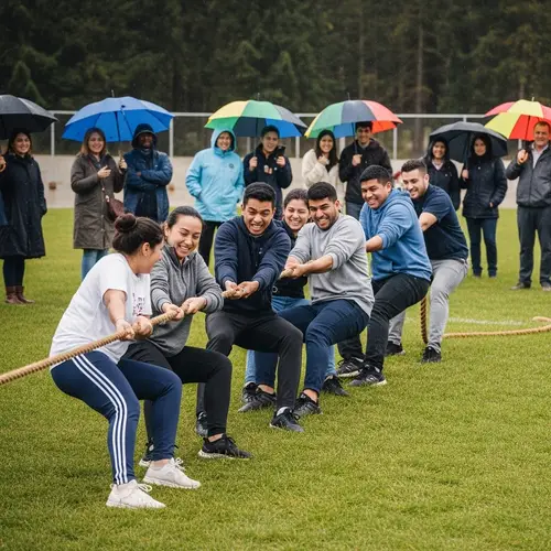 Multicultural Tug of War Competition on Grassy Field