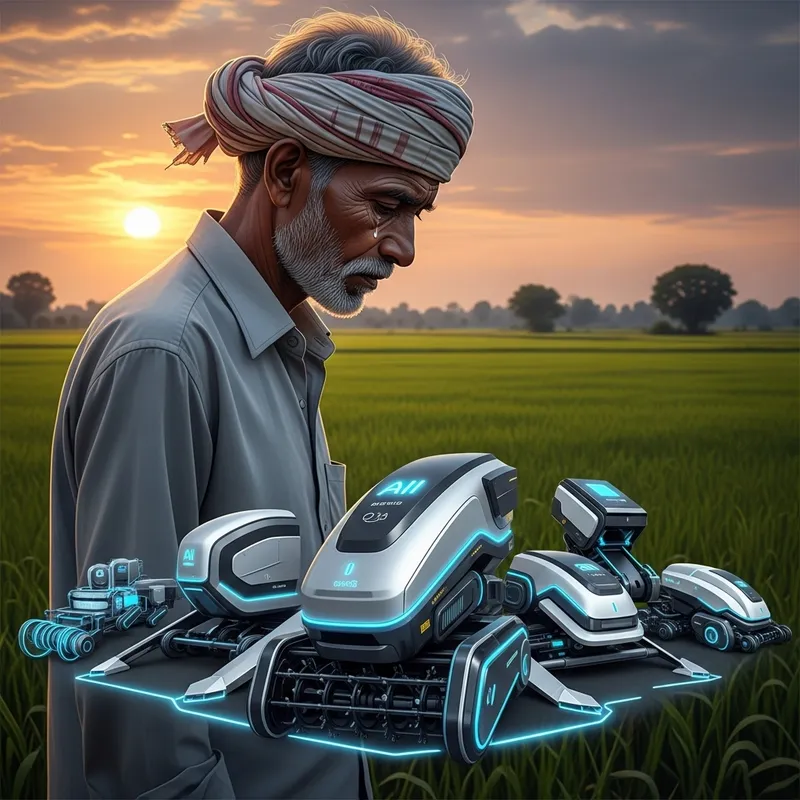 Empathetic Farmer Facing Job Displacement by Ai & Tech