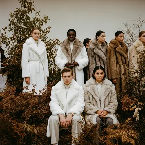 Stunning Fall Fashion Show: Diverse Group in Fur-Lined Coats