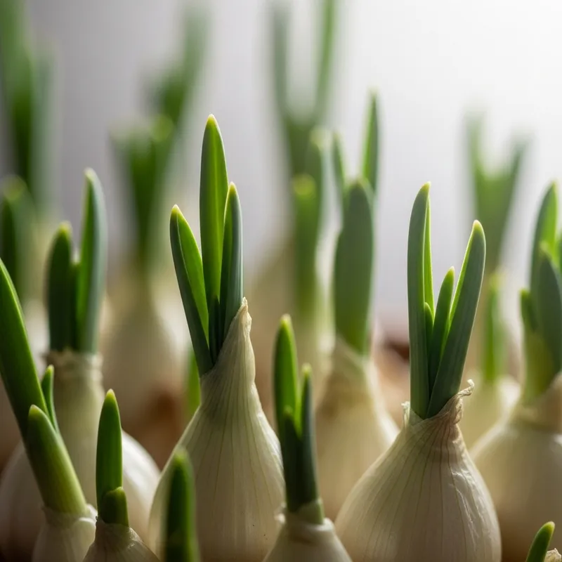 Vibrant Sprouting Garlic: Macro Botanical Photography