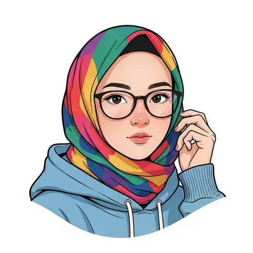 East Asian Woman in Vibrant Hijab with Petite Eyes