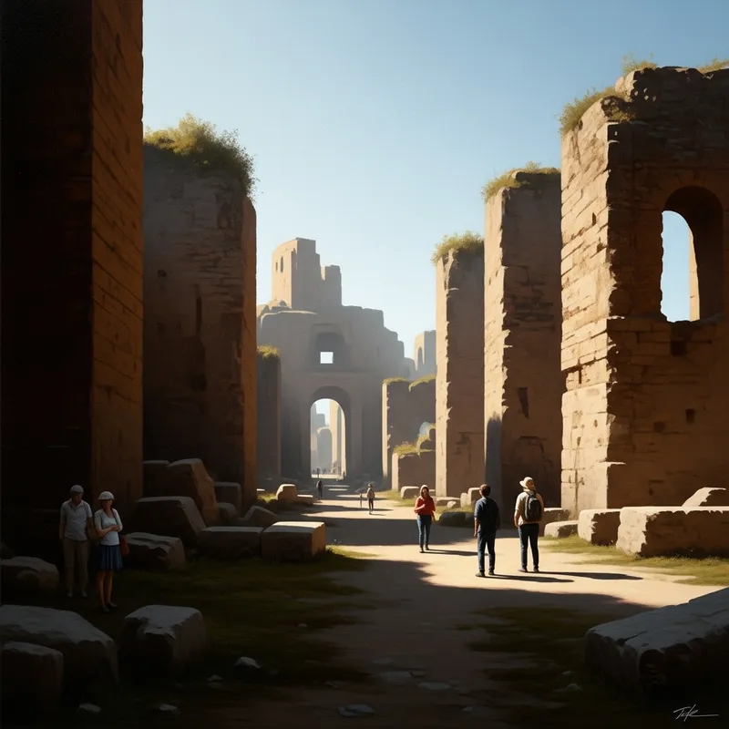 Nostalgic Painting of Ancient Ruins: Traditional & Modern Blend