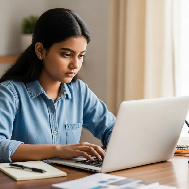 Young Woman Engrossed in Laptop Work