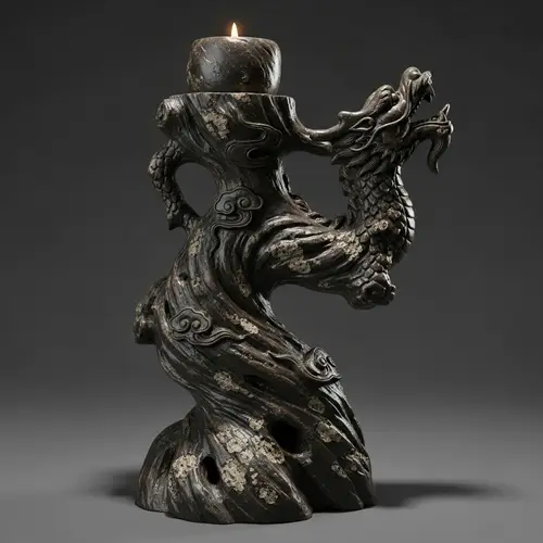 Natural Stone Candlestick with Ancient Chinese Design