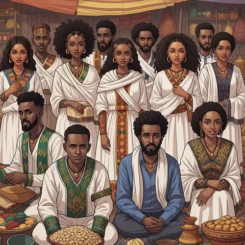 Ethiopian People in Traditional Attire at Local Market